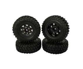 Hobby Details 1.0'' Pre-mounted Wheel & Tire Set (4) Black Plastic Wheel