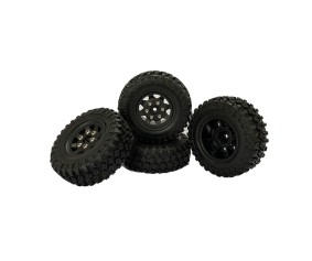 Hobby Details 1.0'' Pre-mounted Wheel & Tire Set (4) Black Plastic Wheel
