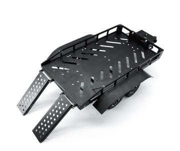 Hobby Details 1/16 to 1/18 Trailer with LED Lights (Trailer Bed 30 x 16 x 8.5 cm)(Ramps 12 x 4 cm) - Black