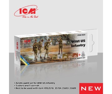 ICM Colour Sets - WWI US Infantry, acrylic paint set, 6 bottles х 12 ml