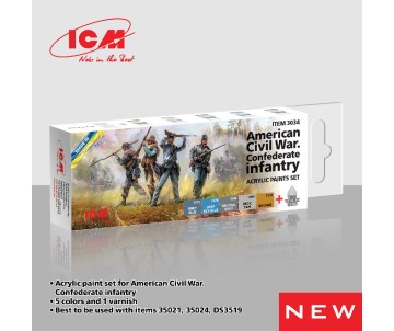 ICM Colour Sets - American Civil War. Confederate infantry, acrylic paint set, 6 bottles х 12 ml