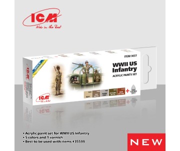 ICM Colour Sets - WWII US Infantry, acrylic paint set, 6 bottles х 12 ml