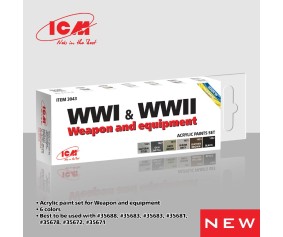 ICM Colour Sets - WWI & WWII Weapon and Equipment, acrylic paint set, 6 bottles х 12 ml