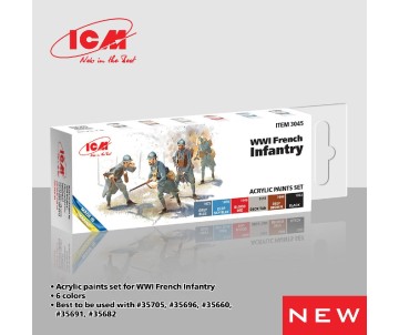 ICM Colour Sets - WWI French infantry  , acrylic paint set, 6 bottles х 12 ml