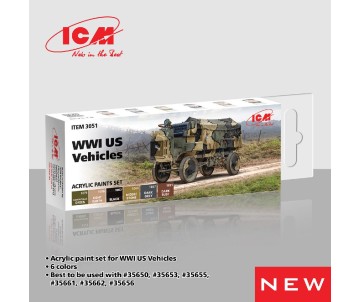 ICM Colour Sets - WWI US military vehicles , acrylic paint set, 6 bottles х 12 ml