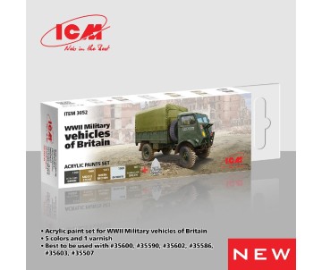 ICM Colour Sets - WWII Military vehicles of Britain, acrylic paint set, 6 bottles х 12 ml