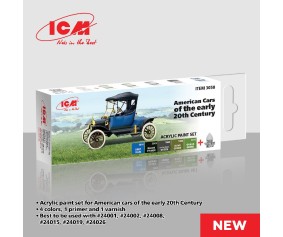 ICM Colour Sets - American cars of the early ХХ, acrylic paint set, 6 bottles х 12 ml ICM Colour Sets - American cars of the early ХХ, acrylic paint set, 6 bottles х 12 ml