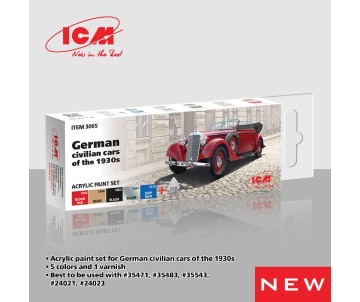 ICM Colour Sets -  German civilian cars of the 1930s, acrylic paint set, 6 bottles х 12 ml