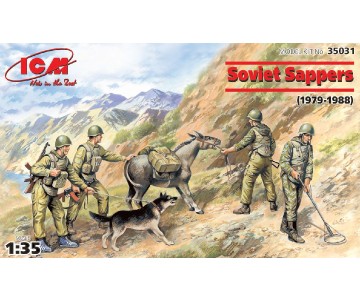 ICM 1/35 Soviet Sappers (1979-1988) (4 figures - 3 soldiers, 1 sapper, donkey figure, dog figure)