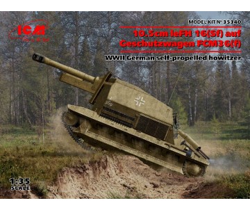 ICM 1/35 10.5cm leFH 16(Sf) auf Geschutzwagen FCM36(f), WWII German self-propelled howitzer 