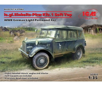 ICM 1/35 le.gl.Einheitz-Pkw Kfz.1 Soft Top, WWII German Light Personnel Car 