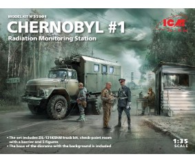 ICM 1/35 Chernobyl#1. Radiation Monitoring Station (ZiL-131KShM truck & 5 figures & diorama base with background)