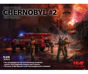 ICM 1/35 Chernobyl#2. Fire Fighters (AC-40-137A firetruck & 4 figures & diorama base with background)