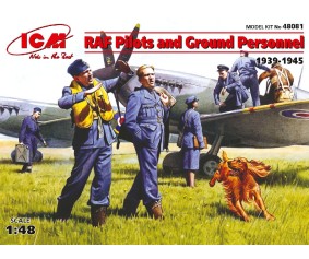 ICM 1/48 RAF Pilots and Ground Personnel (1939-1945)  (7 figures - 3 pilots, 3 mechanics, 1 WREN member, and dog figure)