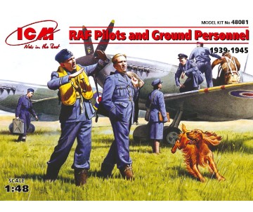 ICM 1/48 RAF Pilots and Ground Personnel (1939-1945)  (7 figures - 3 pilots, 3 mechanics, 1 WREN member, and dog figure)