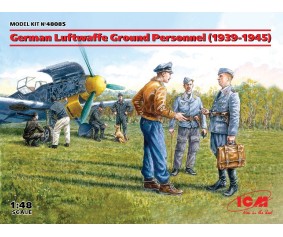 ICM 1/48 German Luftwaffe Ground Personnel (1939-1945)  (7 figures -  staff officer, 2 pilots, 4 mechanics, and dog figure)