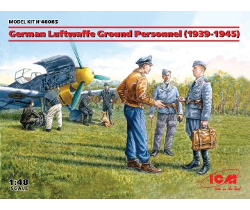 ICM 1/48 German Luftwaffe Ground Personnel (1939-1945)  (7 figures -  staff officer, 2 pilots, 4 mechanics, and dog figure)