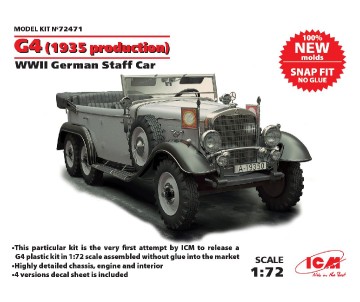 ICM 1/72 G4 (1935 production), WWII German Staff Car,  snap fit/no glue