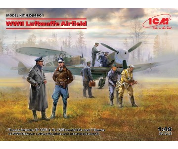 ICM 1/48 WWII Luftwaffe Airfield (Messerschmitt Bf 109F-4, Hs 126 B-1, German Luftwaffe Pilots and Ground Personnel (7 figures))