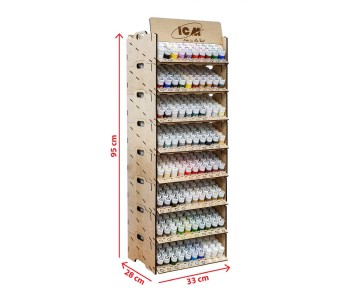ICM Full Paint Collection. Includes 77 Bottled Paints (8 of each) and 3 Varnishes (8 of each) and free Paint Display Stand (No primer included)