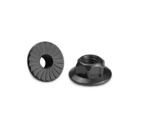 JConcepts 4mm large flange serrated locknut - black (fits, B5, TLR, Xray, Serpent, Kyosho)