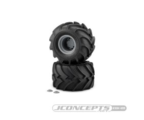 Jconcepts Fling Kings - yellow compound pre-mounted on silver #3414S wheels (Fits Traxxas Maxx & LMT)