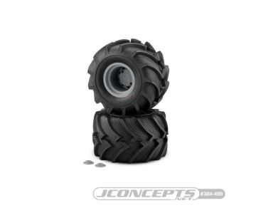 Jconcepts Fling Kings - yellow compound pre-mounted on silver #3414S wheels (Fits Traxxas Maxx & LMT)