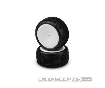 JConcepts Fuzz Bite LP Pink Compound Pre-Mounted on 3348 White Wheels. Fits – 1/10th Rear 2wd and 4wd Vehicles