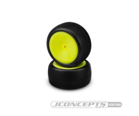JConcepts Fuzz Bite LP Pink Compound Pre-Mounted on 3348 Yellow Wheels. Fits – 1/10th Rear 2wd and 4wd Vehicles
