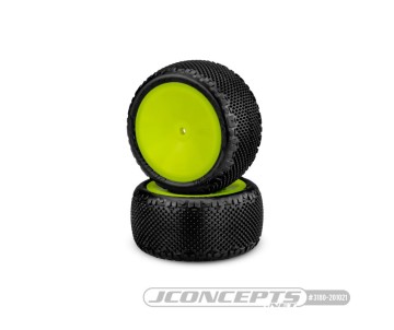JConcepts Pin Swag - Pink Compound - Pre-Mounted on 3348 Yellow Wheels. Fits – 1/10th Rear 2wd and 4wd Vehicles