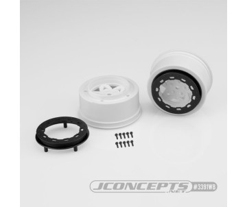 JConcepts Tremor, Slash rear, Slash 4x4 F&R wheel - white wheel / black beadlock - 2pc. (Fits - SCT 3.0 x 2.2