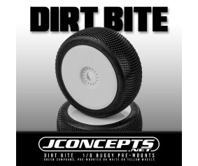JConcepts Dirt Bite - green compound, pre-mounted on 3357W wheels (Fits – JC #3357 1/8th buggy wheel)