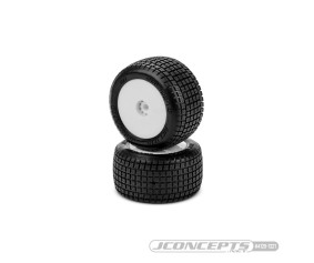 JConcepts Dirt Trac Mini - green compound, pre-mounted, white wheels (Fits - Losi Mini-B | Mini-T rear 2.0) 