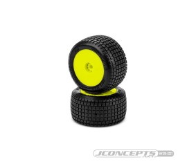 JConcepts Dirt Trac Mini - green compound, pre-mounted, yellow wheels (Fits - Losi Mini-B | Mini-T rear 2.0) 