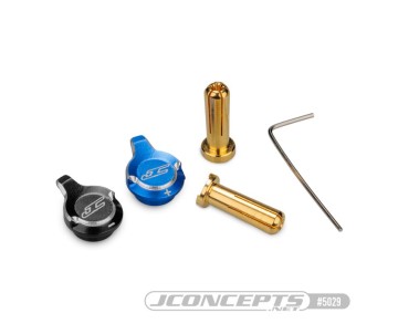 JConcepts battery plug pull set, w/plugs, blue + and black – (Fits – most all standard wire electrical)