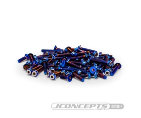 JConcepts RC10B7 Titanium top hat screw set, upper (blue) - 74pc (Fits – Team Associated RC10B7)
