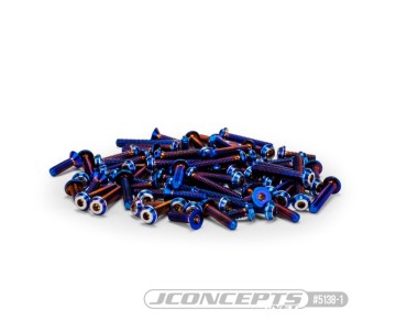 JConcepts RC10B7 Titanium top hat screw set, upper (blue) - 74pc (Fits – Team Associated RC10B7)