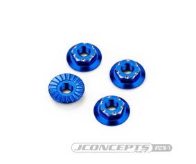 JConcepts RC10B7 7mm low-profile aluminum wheel nut. (Fits – vehicles with 4mm axle thread) - blue, 4pc 