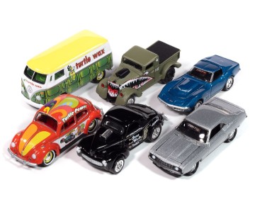 Johnny Lightning 1/64 Themed 2-pack F.A.S.T Series, Turtle Wax, Willys Grassers - Jordan Pennington 1969 Chevrolet ZL1 Camaro, Terry Pennington 1969 Corvette L88, Turtle Wax, 1964 Volkswagen Type 2 Transporter, 1965 Volkswagen Beetle, Willys Gassers, 1941