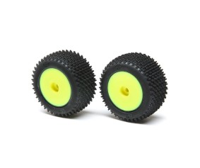 Losi Step Pin Tires, Rear, Mounted,Yellow: Mini-T 2.0