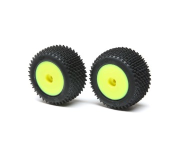 Losi Step Pin Tires, Rear, Mounted,Yellow: Mini-T 2.0