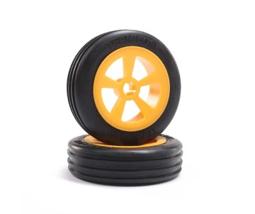 Losi Rib Front Tire, Mounted, Orange (2): Mini JRX2