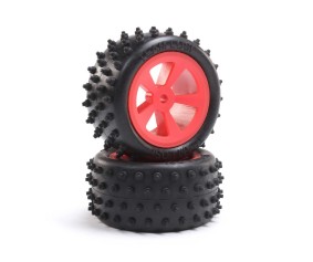Losi 4 Row Rear Tires, Mounted, Red (2): Mini JRX2