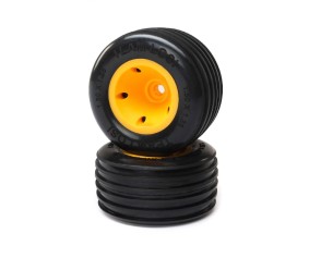 Losi Rib Front Tire, Mounted, Orange (2): Mini JRXT