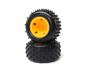 Losi 6 Row Rear Tires, Mounted, Orange (2): Mini JRXT