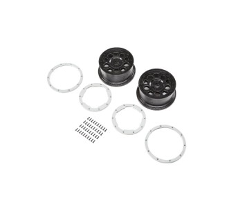 Losi Wheel, Black; Beadlock, Silver (2): DBXL-E