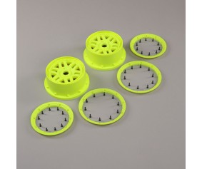 Losi 4.75 Wheel & Beadlock Set, Fluorescent Yellow (Front/Rear)(2): 5ive-T 2.0