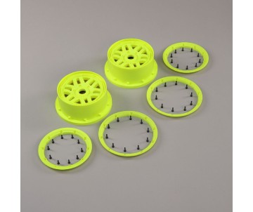 Losi 4.75 Wheel & Beadlock Set, Fluorescent Yellow (Front/Rear)(2): 5ive-T 2.0