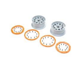 Losi 1/5 Wheels, Silver, Orange Beadlock, 24mm Hex (Front/Rear) (2): DBXL-E 2.0