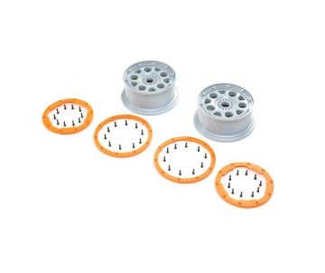 Losi 1/5 Wheels, Silver, Orange Beadlock, 24mm Hex (Front/Rear) (2): DBXL-E 2.0